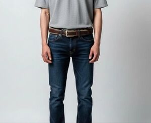 Nautica Brown Leather and Tan Canvas Belt with Silver Buckle